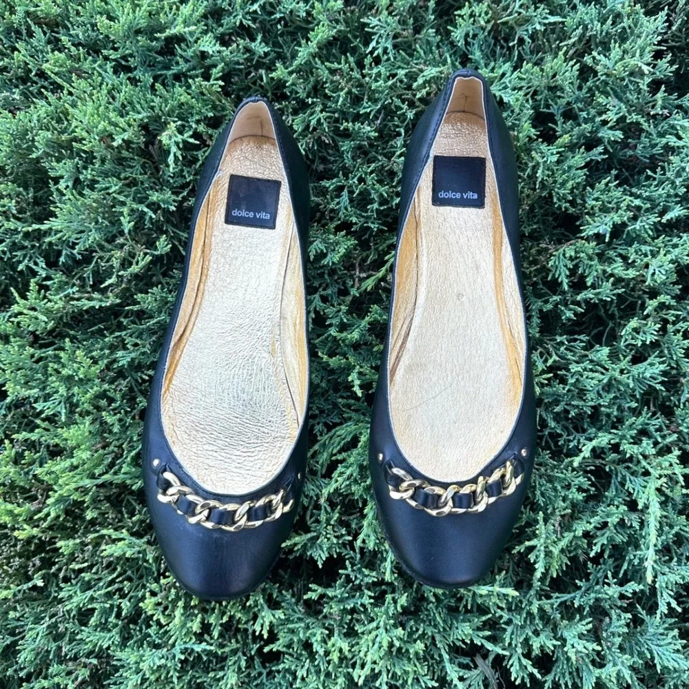 Dolce Vita Women's Chain Link Accent Ballet‎ Leather Flats Size 9 Black